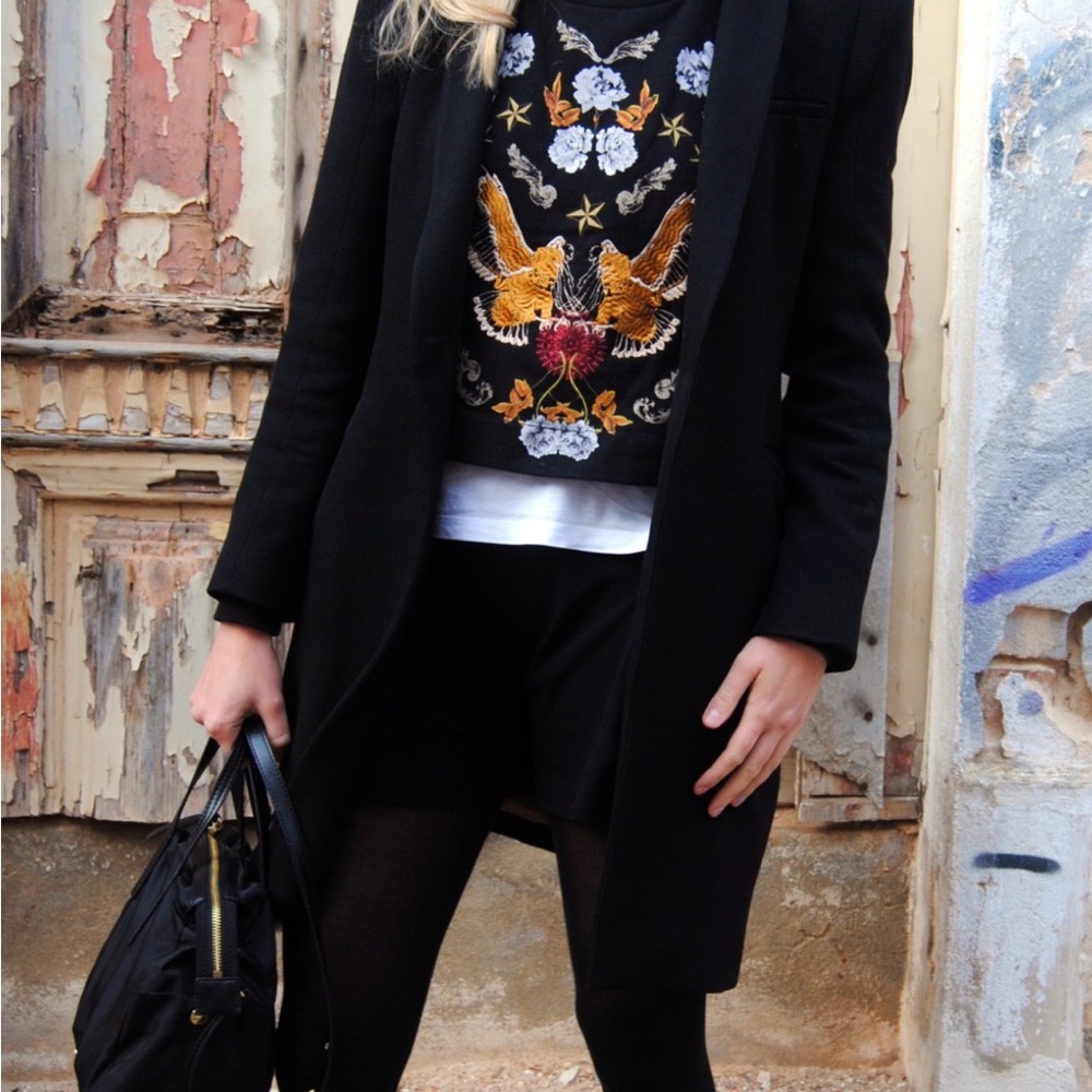 This is a black Zara TRF embroidered eagle sweatshirt. - Picture 2 of 5